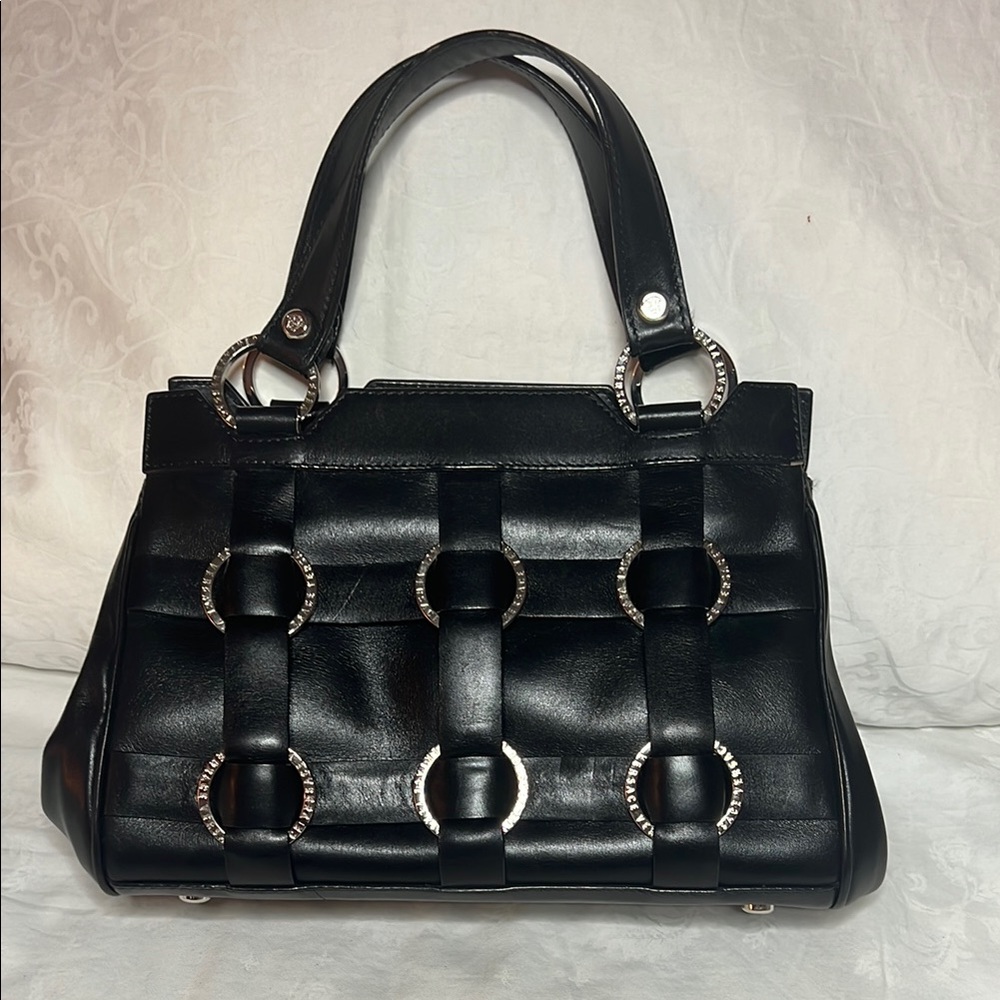 Versace Collection Black and Red Satchel with Silver Hardware